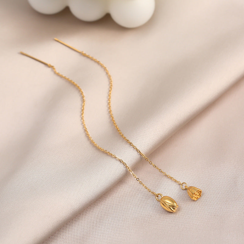 Minimalist Gold Flower Threader Earrings JLT11677