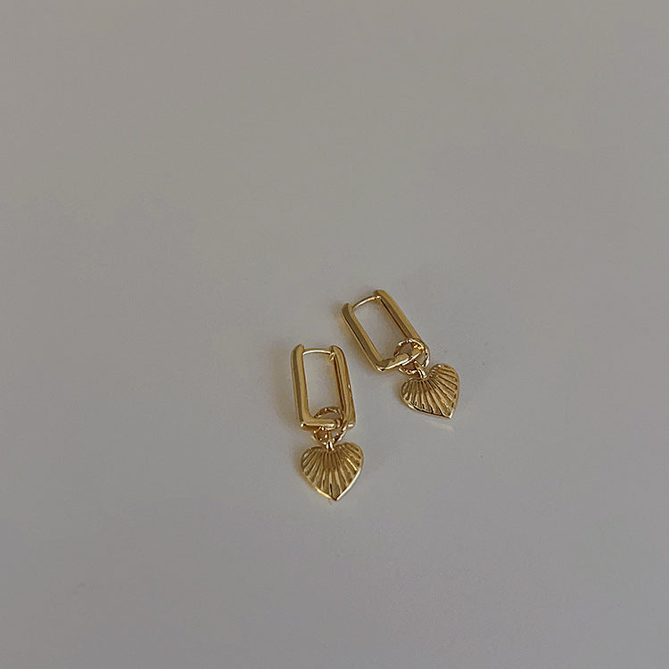 Gold Heart Charm Dangle Earrings -jlt11684