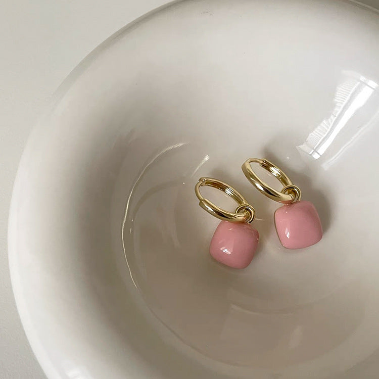 Gold Hoop Earrings with Pink Charm JLT11686