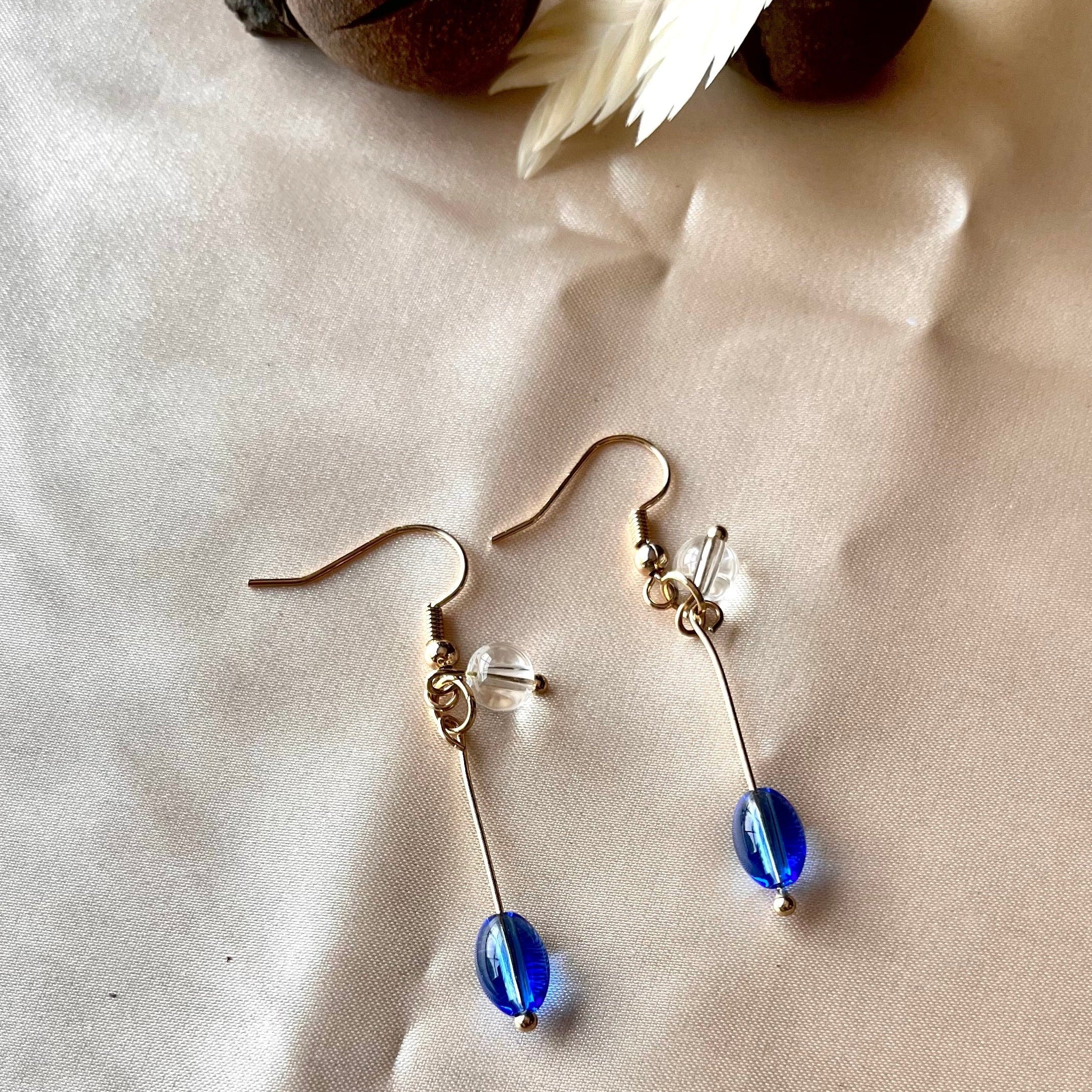 Blue Bead Dangle Earrings-jlt11693