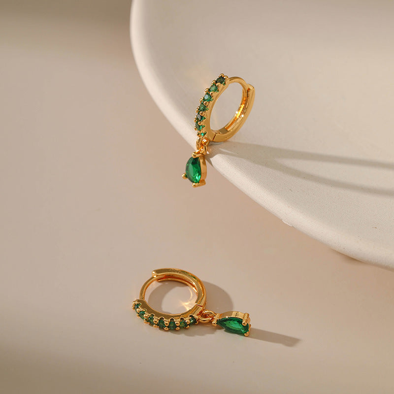 Gold Hoop Earrings with Green Gemstones jlt11708