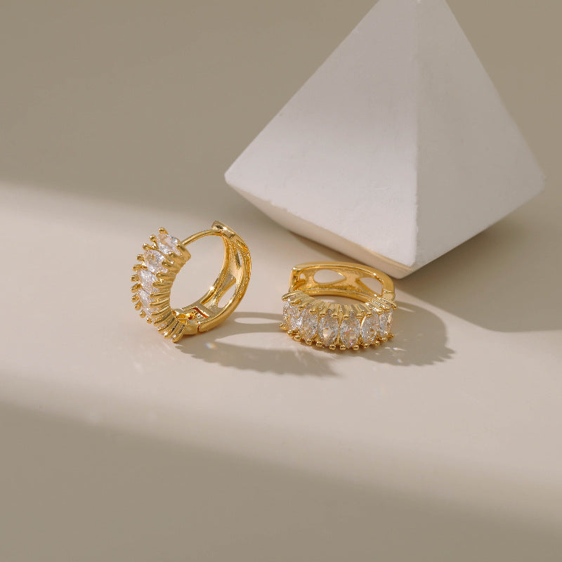 Gold Huggie Hoop Earrings with Marquise JLT11716