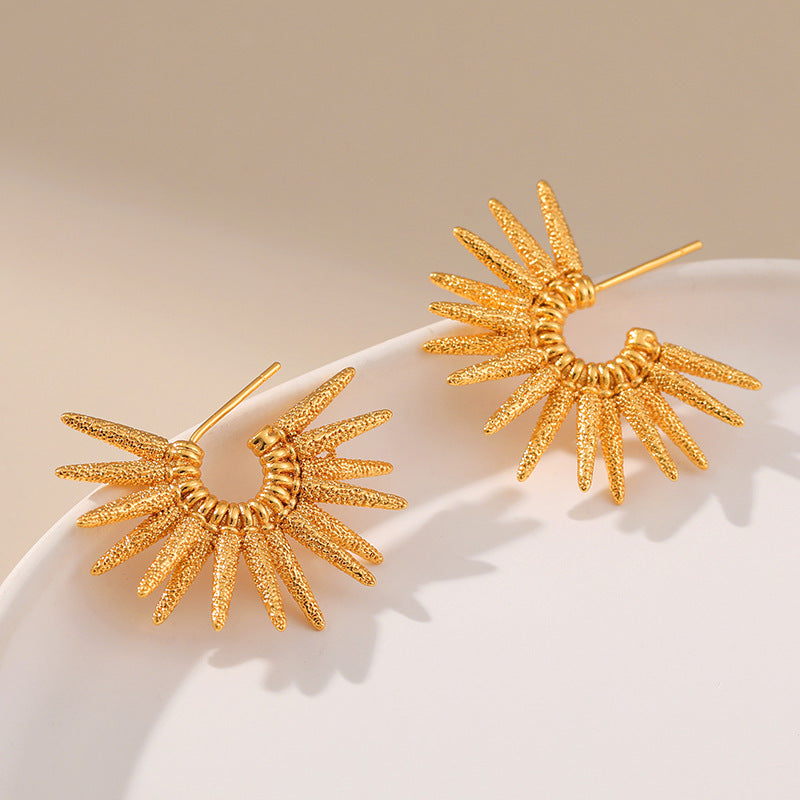 Gold Spiked Hoop Earrings jlt11719