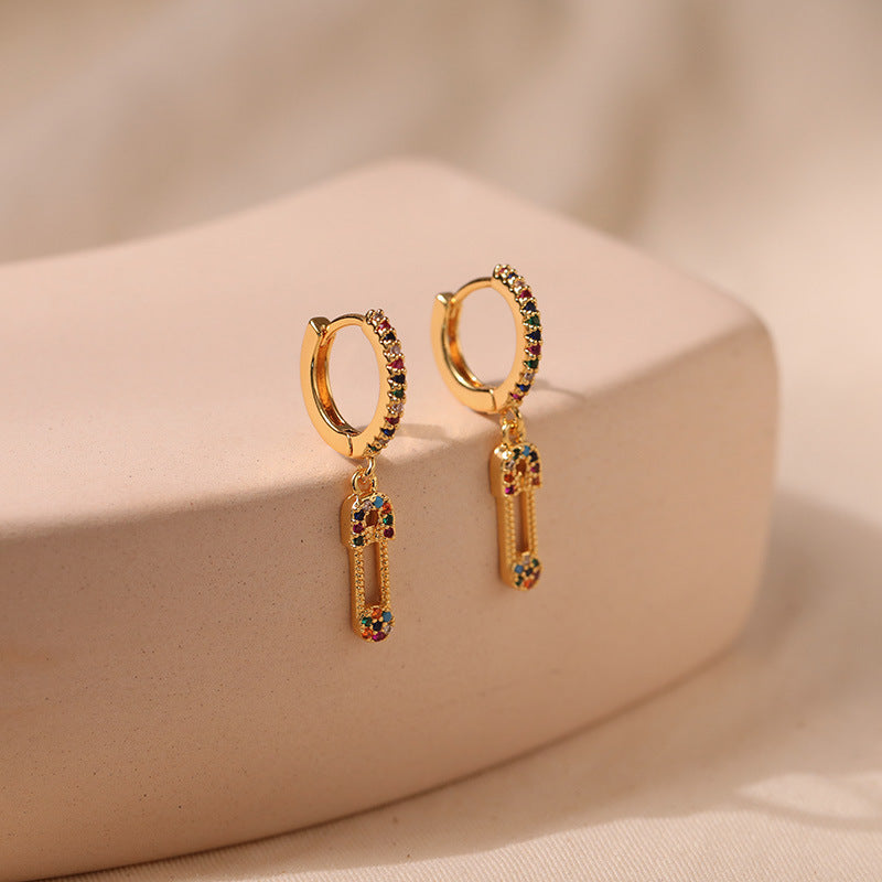 Elegant Gold-color Multi-Stone Hoop Earrings-jlt11732