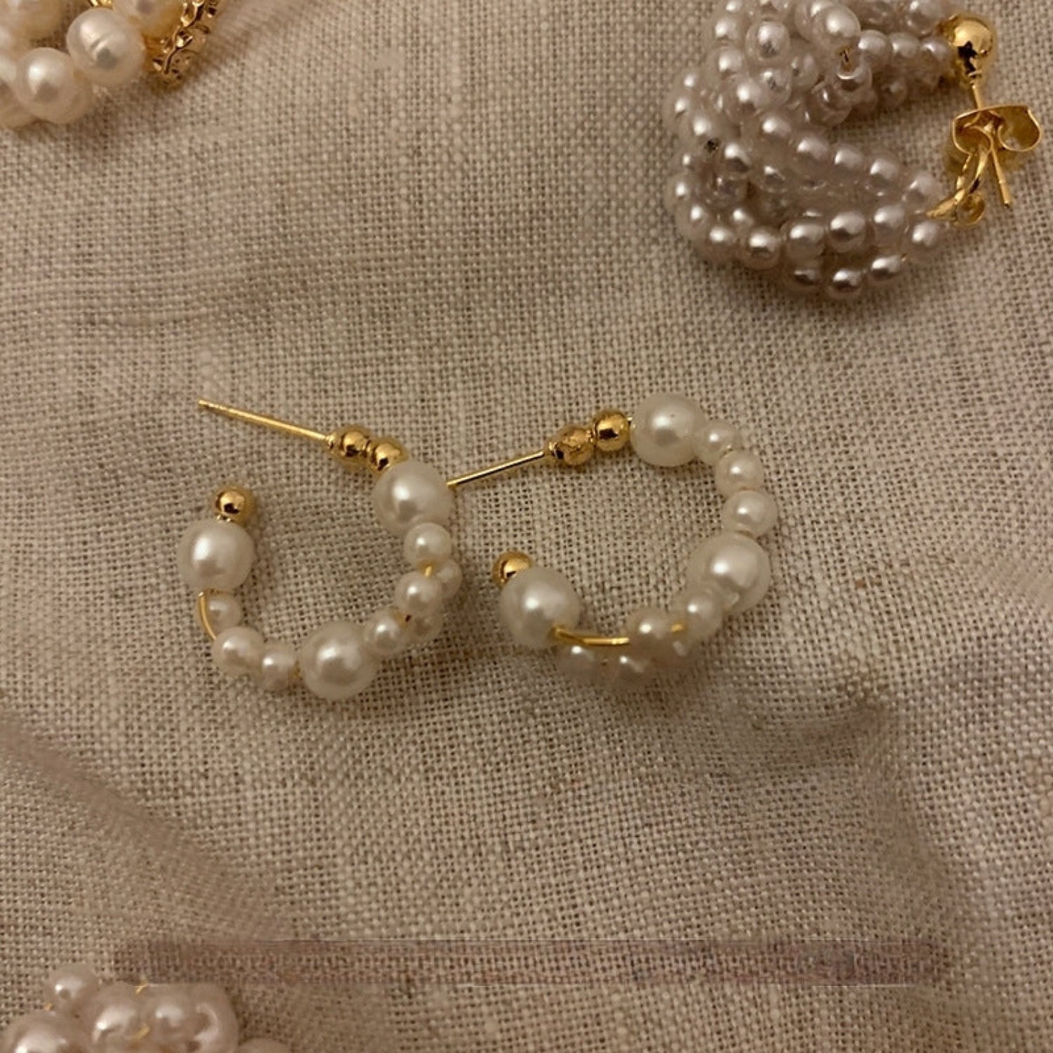 Gold and Pearl Beaded Hoop Earrings JLT11767