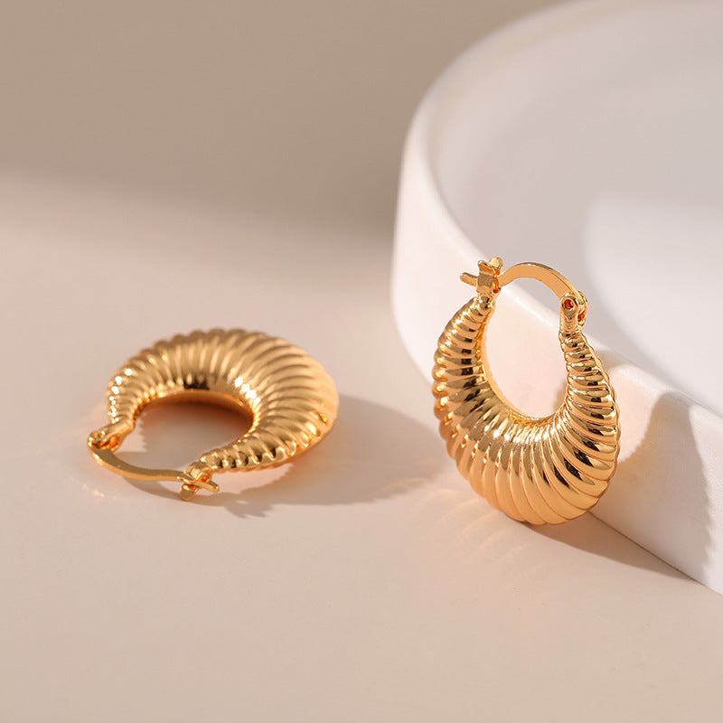 Textured Gold Crescent Hoop Earrings -jlt11785