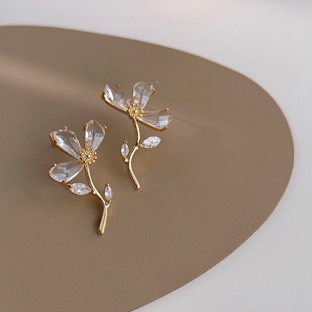 Elegant Crystal Flower Drop Earrings jlt11797