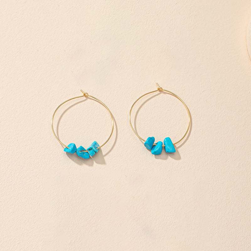 Gold Hoop Earrings with Turquoise Beads –-jlt11804