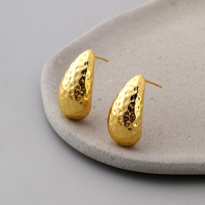 Hammered Gold Teardrop Earrings-jlt11825