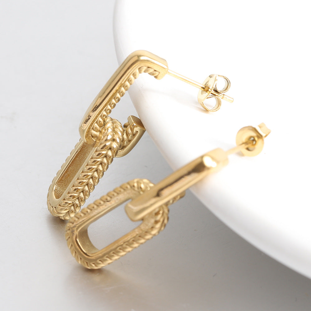 Gold Textured Link Drop Earrings-jlt11836