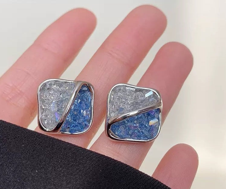 Blue and Clear Crystal Geometric Stud Earrings-jlt11856