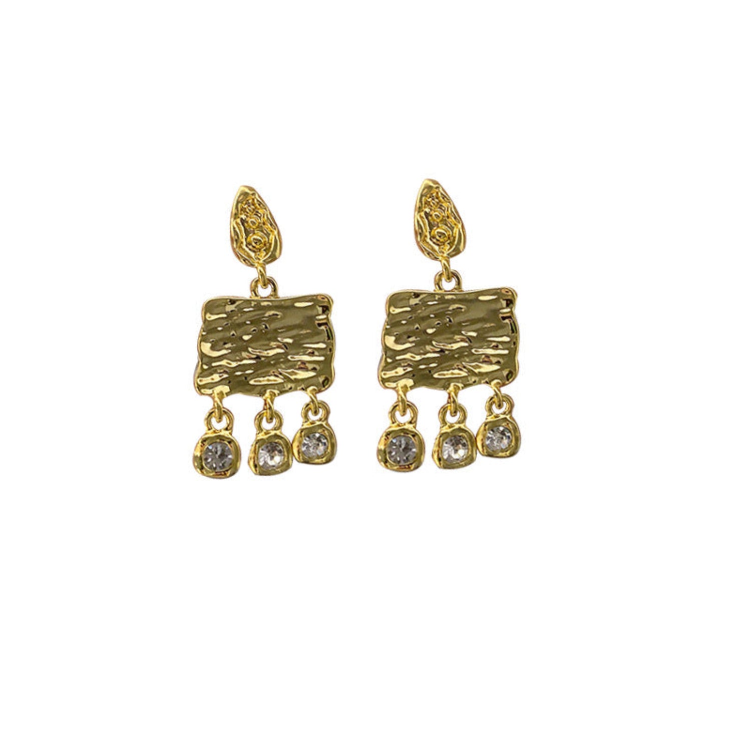 Metallic Textured Dangle Earrings with Crystal Charms-jlt11858