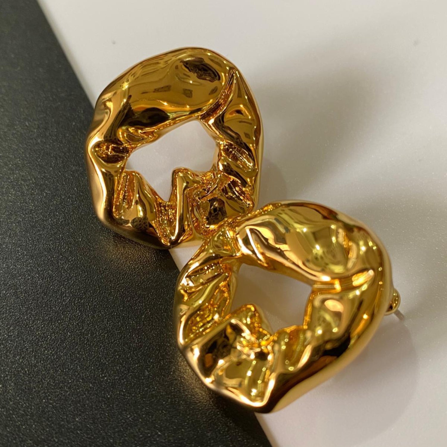 Elegant Textured Gold-Tone Abstract Earrings-jlt11864