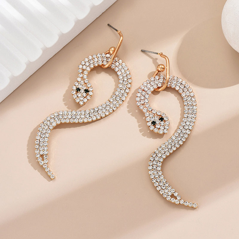 Dazzling Snake-Shaped Crystal Earrings-jlt11876