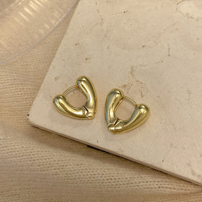 Gold Chunky Heart Huggie Hoop Earrings JLT12068