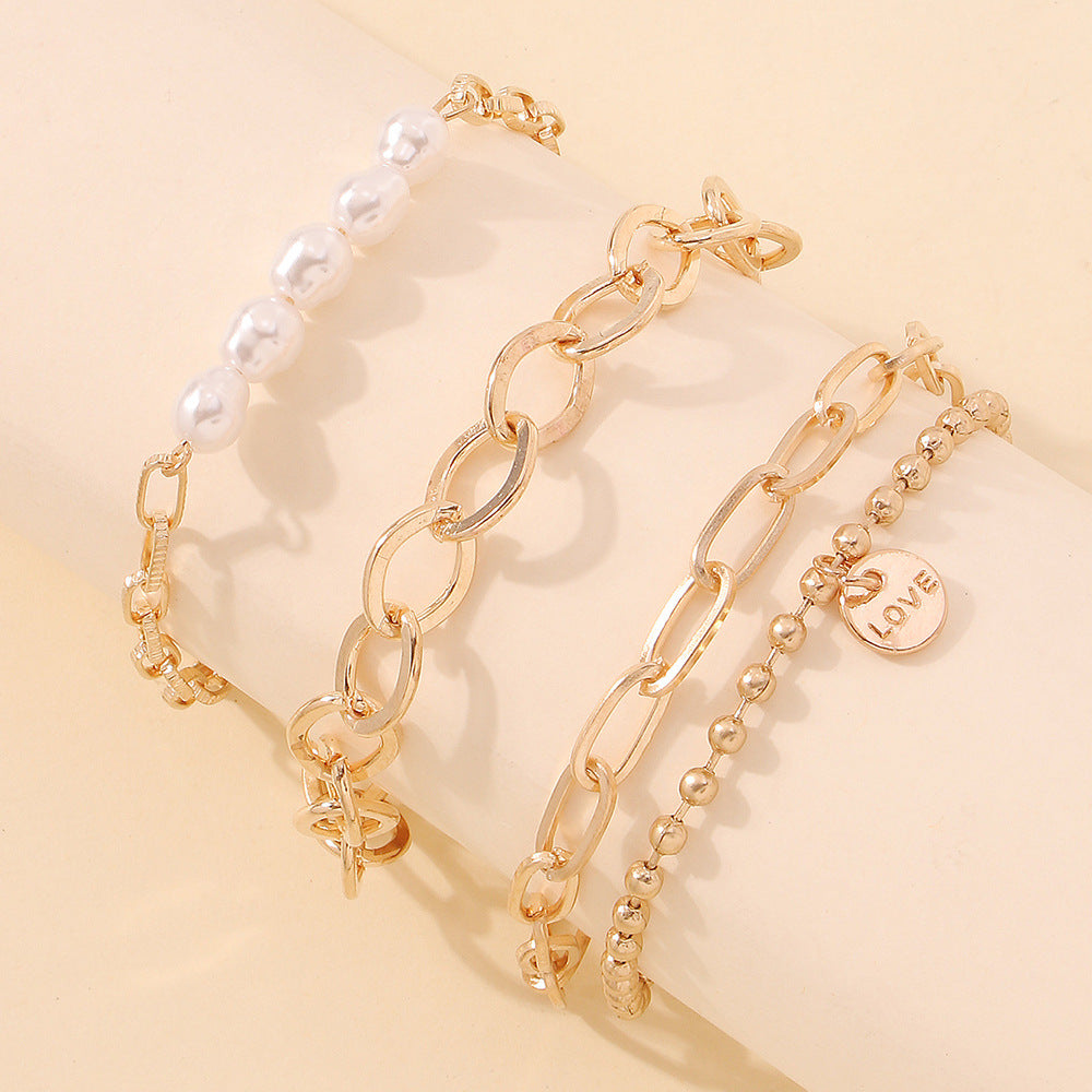 Just Lil Things Artifical Golden Charm & Pearl Bracelet Set Jltb0202