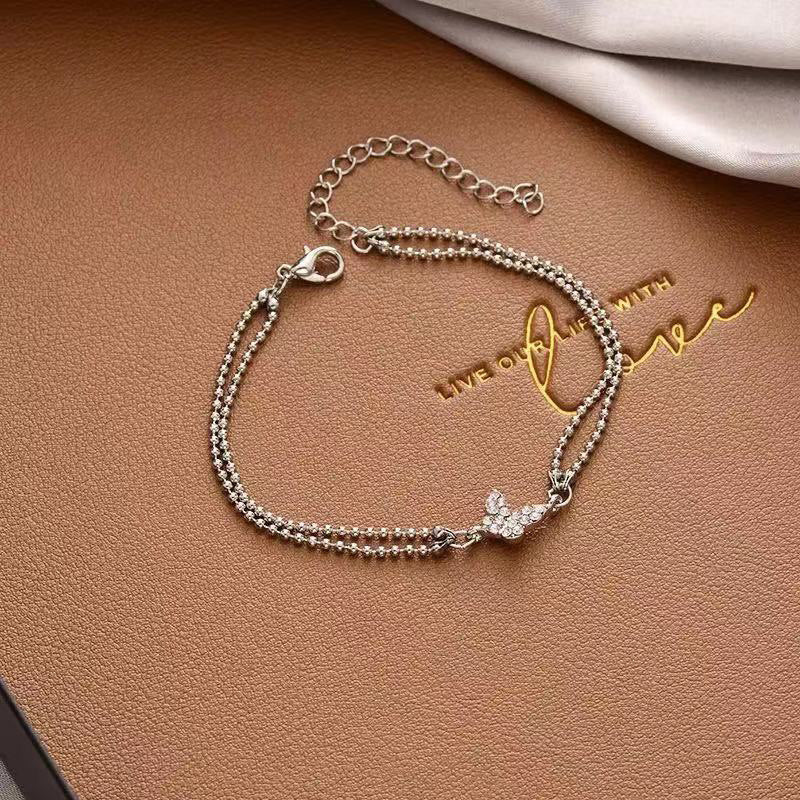Just Lil Things Artifical Butterfly Charm Dual-Chain Bracelet Silver Bracelet jltb0205