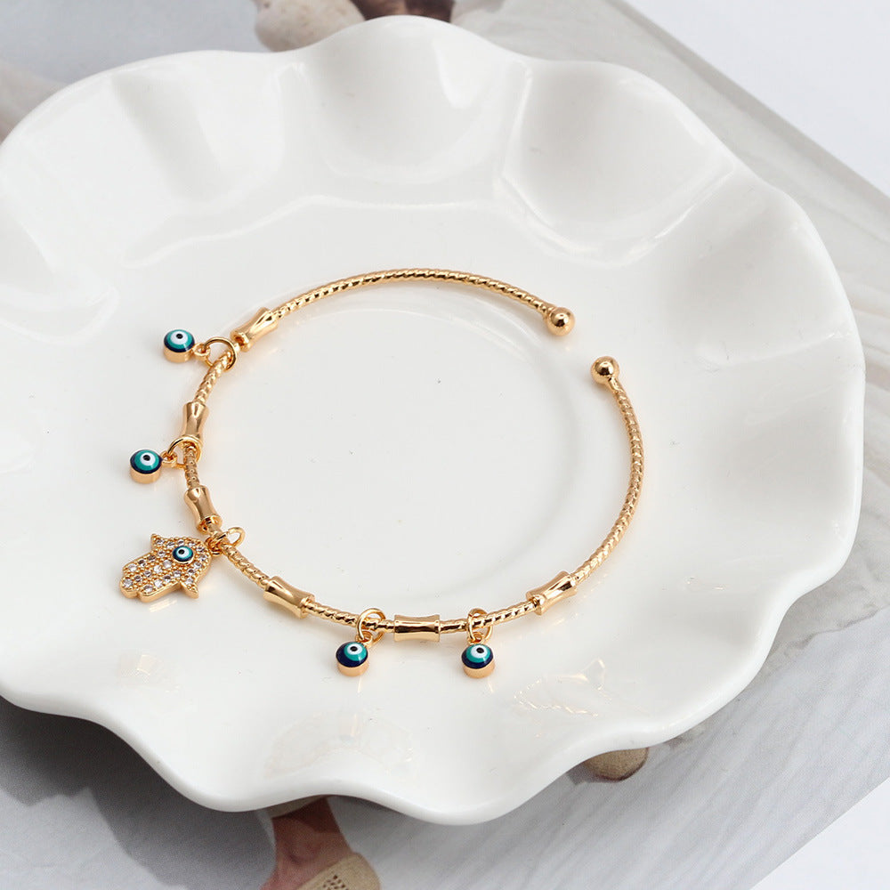 Just Lil Things Artificial Hamsa & Evil Eye Charm – Protective Good Luck Bangle Bracelets jltb0264