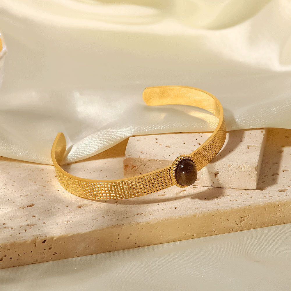 just-lil-things-artificial-Gold Textured Cuff with Brown Stone-bracelets-jltb0267