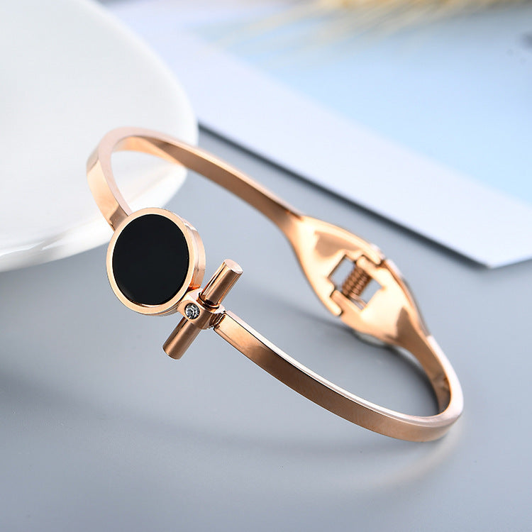 just-lil-things-artificial-Rose Gold Black Enamel Charm Bracelet-jltb0277