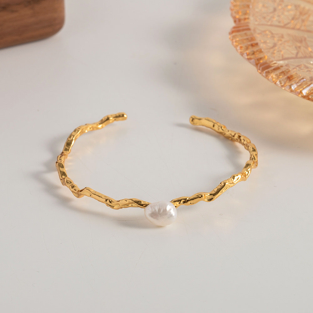 just-lil-things-artificial-Textured Open Cuff Bracelet with Single Pearl Accent-bracelets-jltb0307