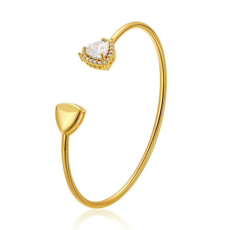 Just Lil Things Artificial Teardrop Solitaire Open Cuff – Gold Finish Bracelets jltb0321