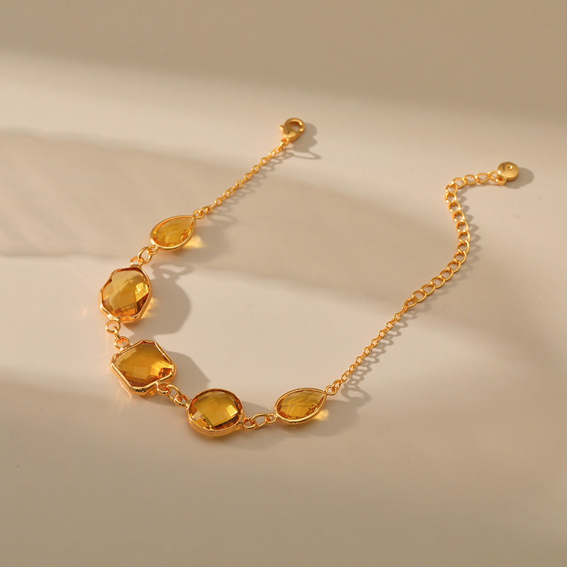 just-lil-things-artificial-Golden Glow Faceted Stone Bracelet – Elegant Yellow Crystal Chain Design"-jltb0346