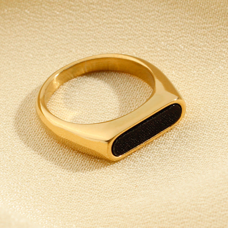 Just Lil Things Artificial Sleek Gold-Plated Rectangular Black Enamel Ring jltb0352