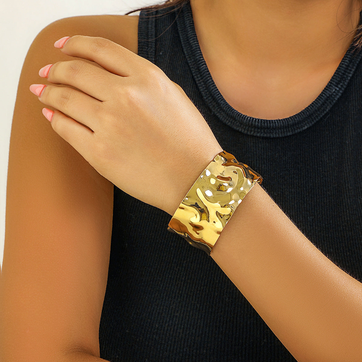 just-lil-things-artificial-Chunky Gold Hammered Wide Cuff-bracelets-jltb0355