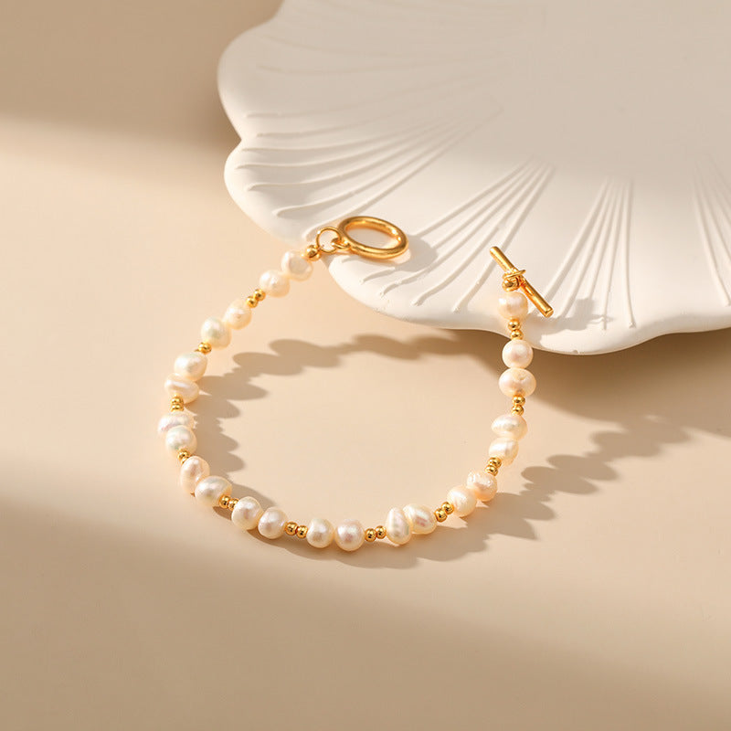 just-lil-things-artificial-Elegant Pearl & Gold Bead Bracelet with Toggle Clasp-jltb0359