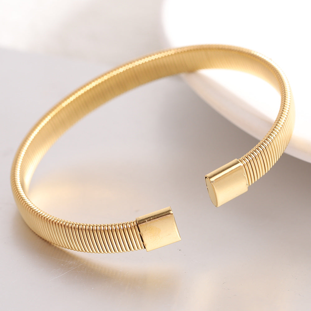 Just Lil Things Artificial Sleek Open Cuff Bracelet with Minimalist Coil Design – JLTLB0377
