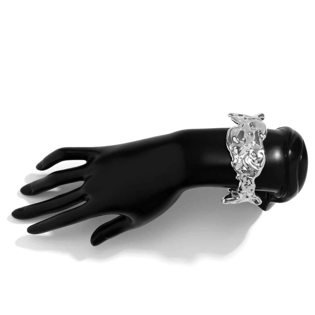 Just Lil Things Artificial Abstract Silver Cuff Bracelet – Sculpted Artistic Statement Piece JLTPB0391