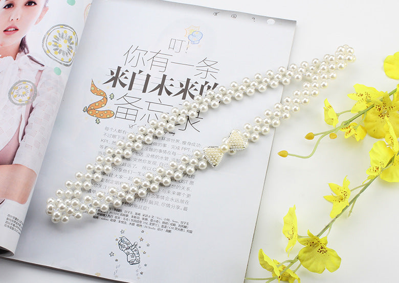 Pearl Belt with Rhinestone Decoration – Thin Waist Dress Accessory JLTHB0005