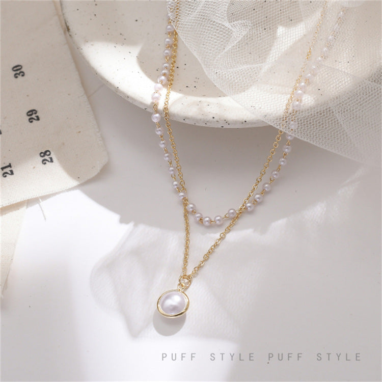 just-lil-things-artificial-Elegant Double Layer Pearl Pendant Necklace-jltn0024