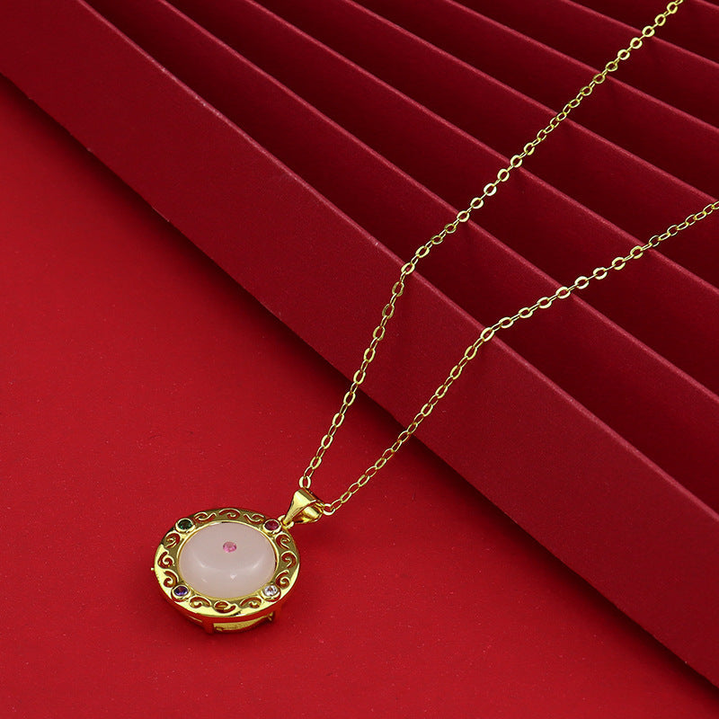 Chic Gold-Color Round Pendant Necklace with Enamel Detailing – Elegant Minimalist Jewelry-jltn0502