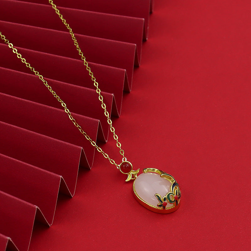 Oval Pendant Necklace with Enamel Accents – Elegant and Unique Jewelry Piece jltn0505
