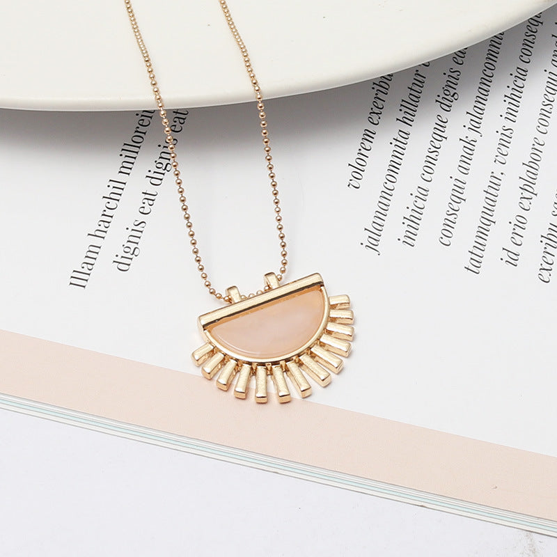Geometric Half Moon Pendant Necklace with Sunburst Design – Modern Statement Jewelry-jltn0526