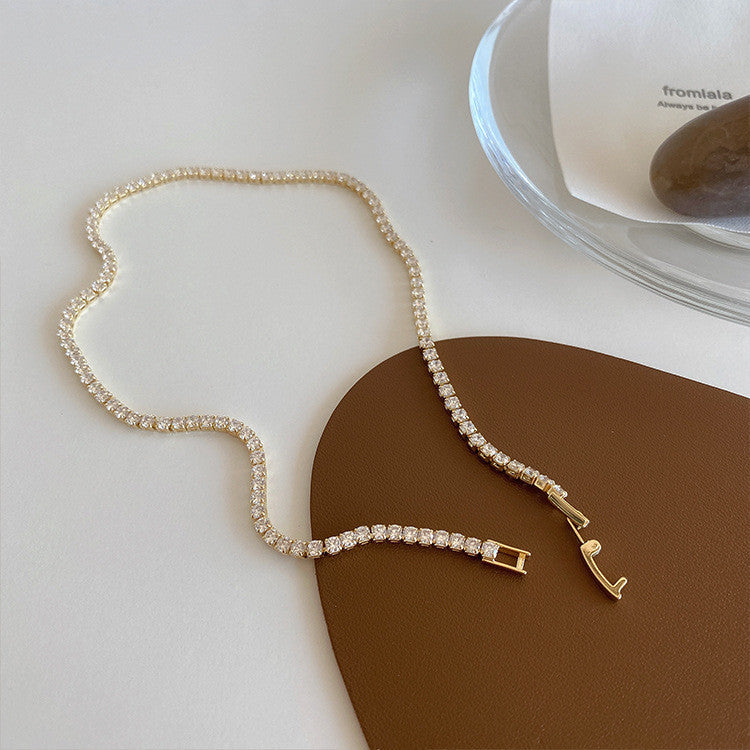 Tennis Chain Necklace with Sparkling Rhinestones – Elegant Statement Jewelry-jltn0535