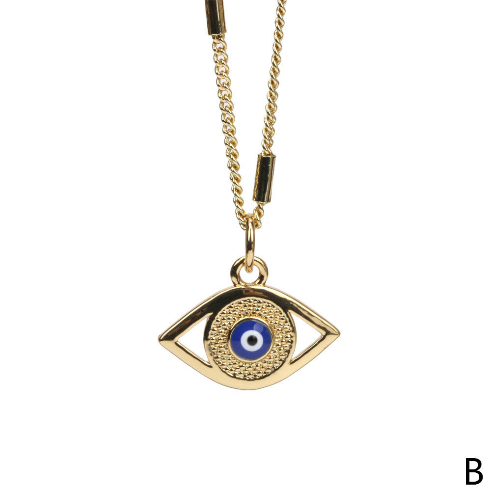 Gold-Plated Evil Eye Pendant Necklace – Protection Amulet with Blue Eye Charm jltn0546