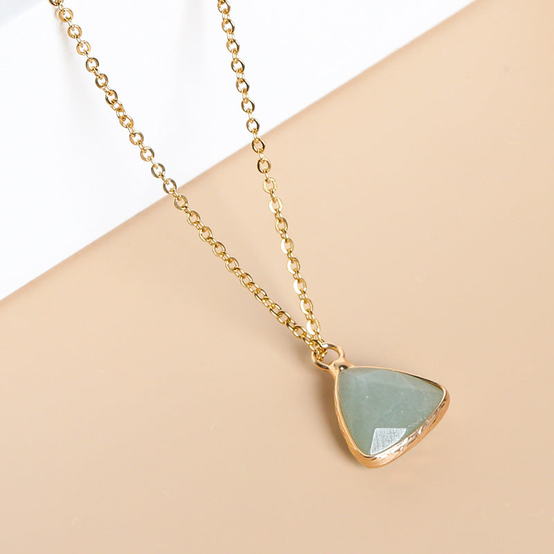 Gold-Color Amethyst Crystal Pendant Necklace – Natural Gemstone Triangle Charm-jltn0553