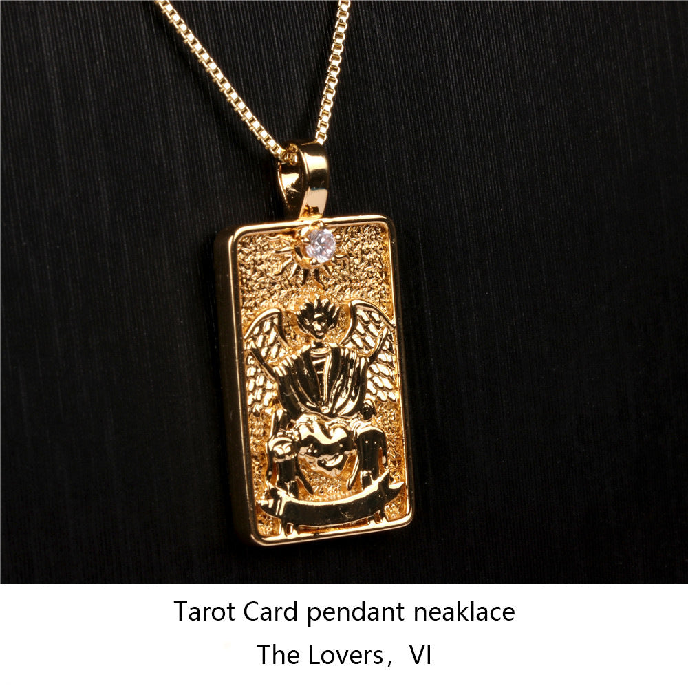 Gold-Plated Tarot Necklace – The Lovers VI Pendant with Crystal Accent-jltn0560
