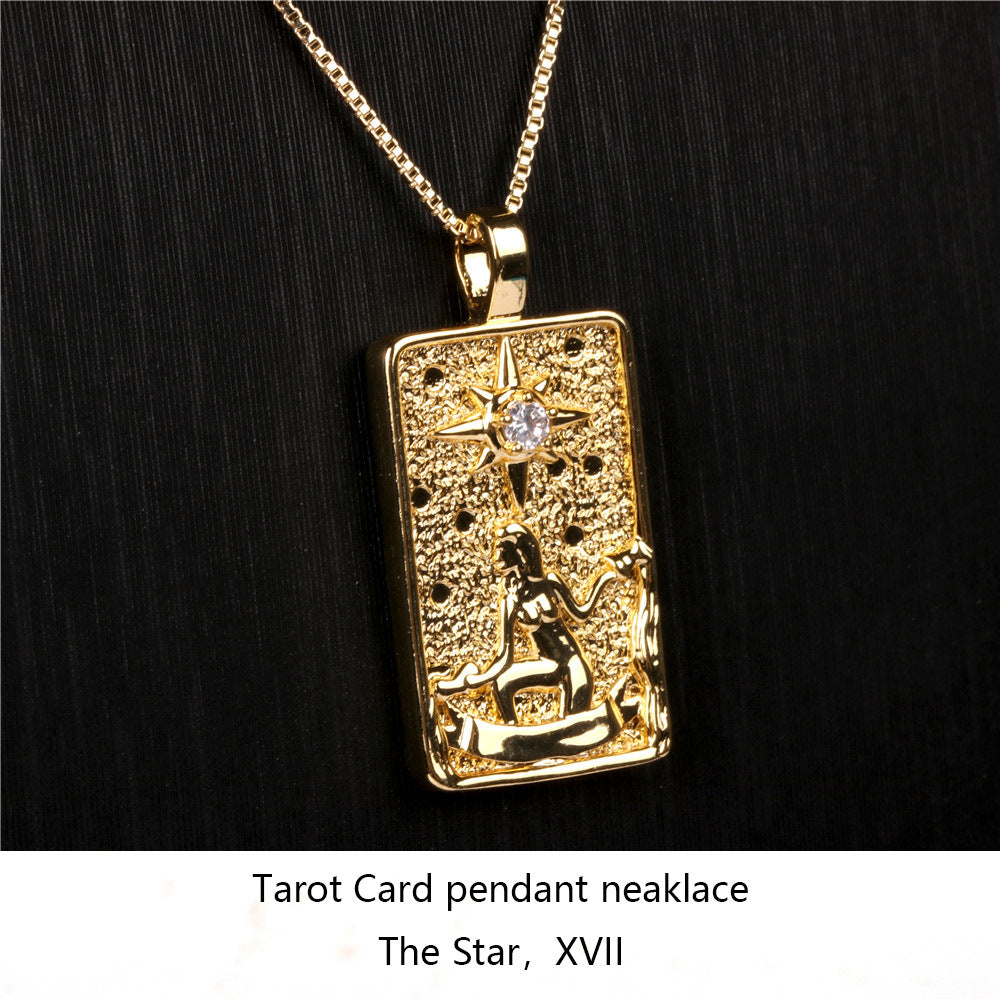 Gold-color Tarot Necklace – The Star XVII Pendant with Crystal Accent-jltn0561