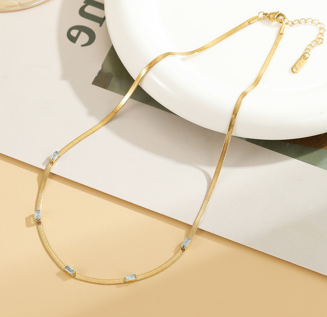 Just Lil Things - Herringbone Necklace with Crystal Accents – Modern Elegant Jewelry-jltn0564