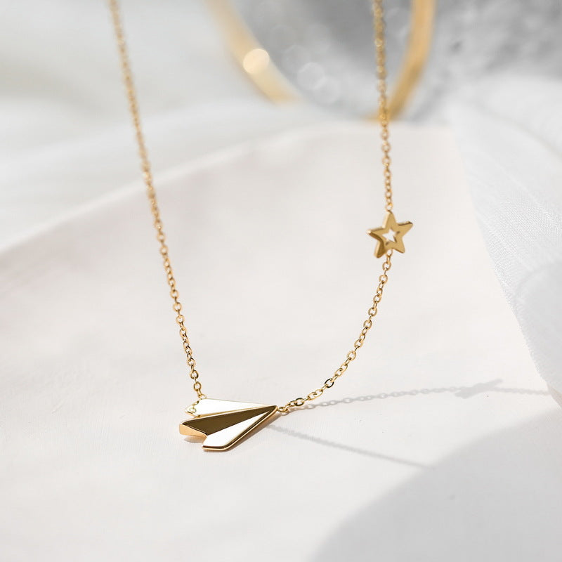 Rock Paper Airplane Necklace with Star Charm – Whimsical and Trendy Jewelry-jltn0607