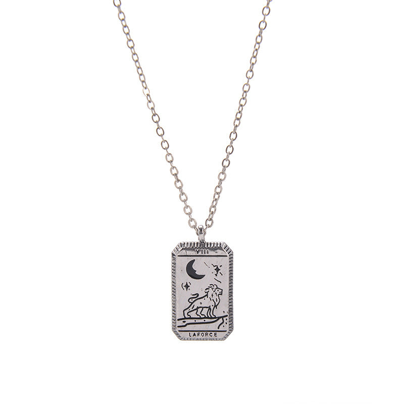 "La Force" Tarot Card Necklace – Silver-Plated Strength Symbol Pendant for Courage & Resilience jltn0620