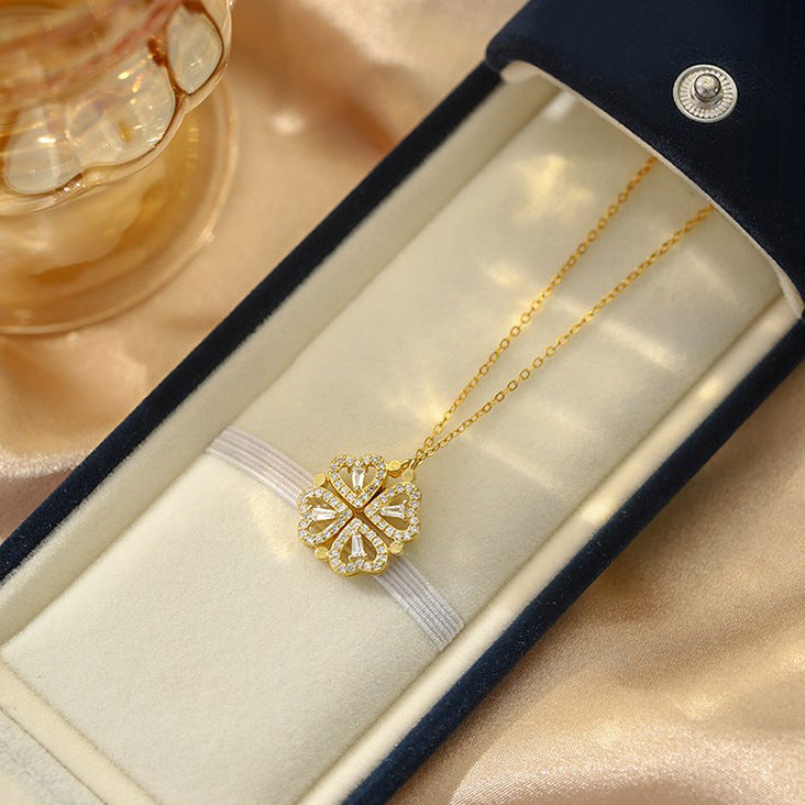 Four-Leaf Clover Necklace with Sparkling CZ Crystals – Lucky Charm Pendant for Women-jltn0629