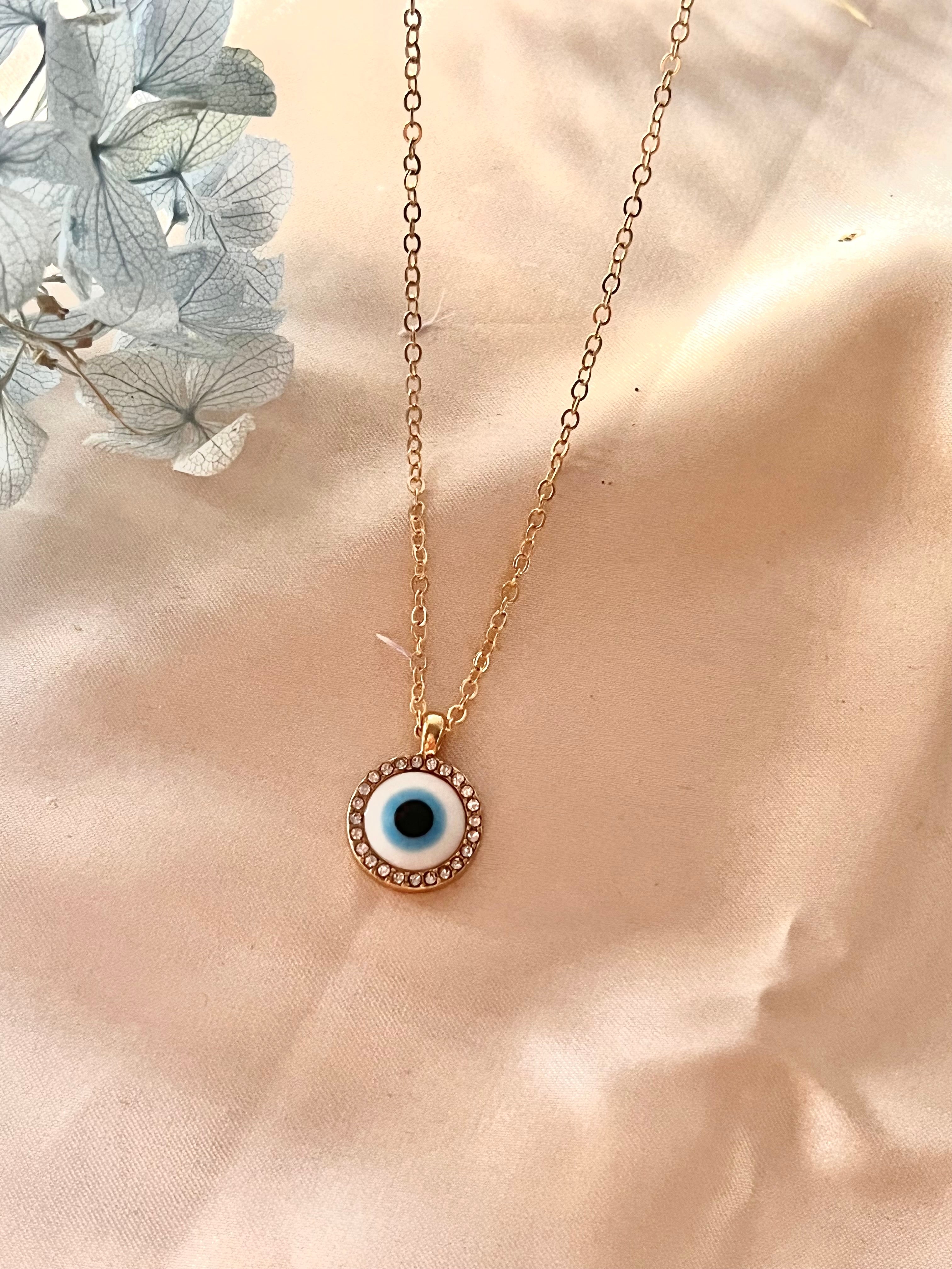 Evil Eye Protection Necklace – Gold-Plated Charm with Crystals for Spiritual Balance-jltn0631