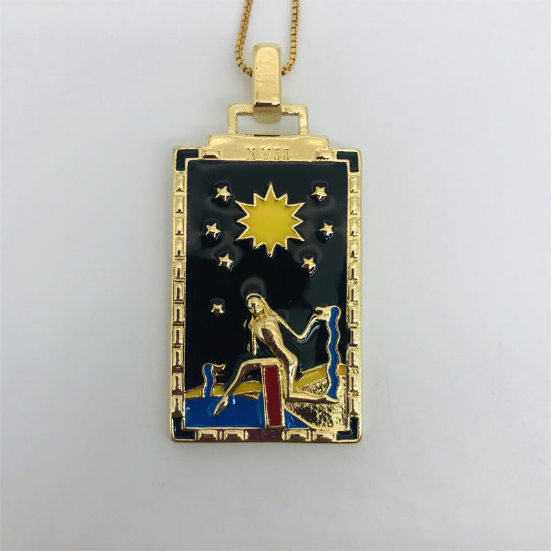 "Celestial Figure Pendant Necklace | Artistic Gold Jewelry for Starry Nights"-jltn0648