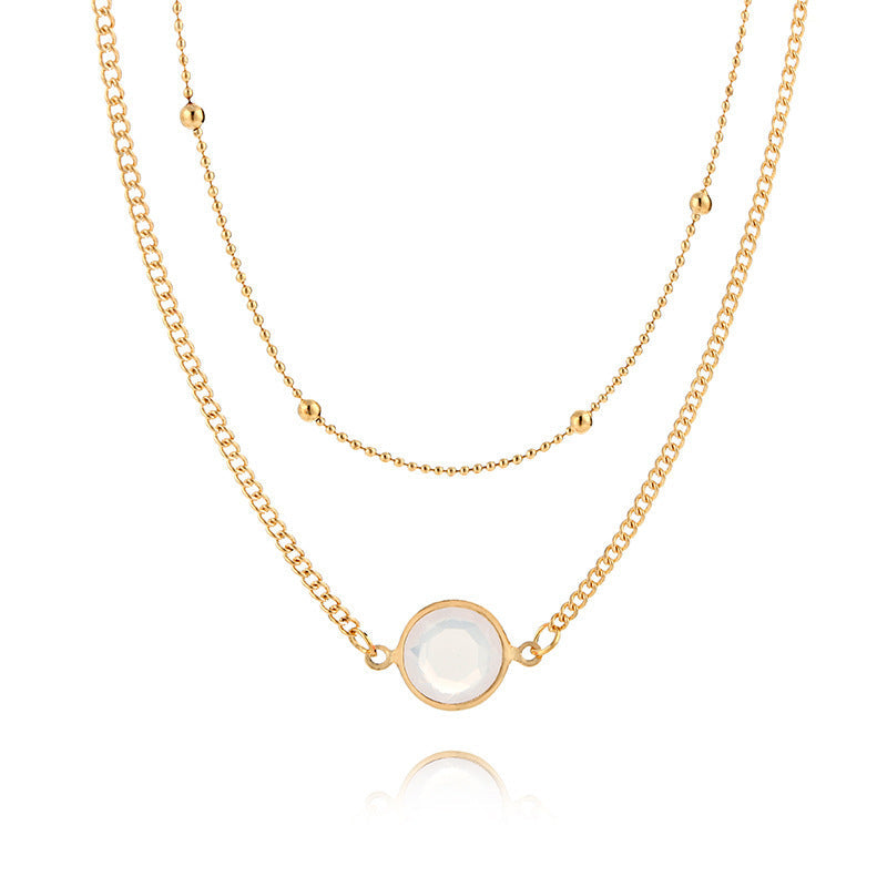 "Double Layered Gold Necklace with White Gemstone | Timeless Minimalist Jewelry" jltn0655