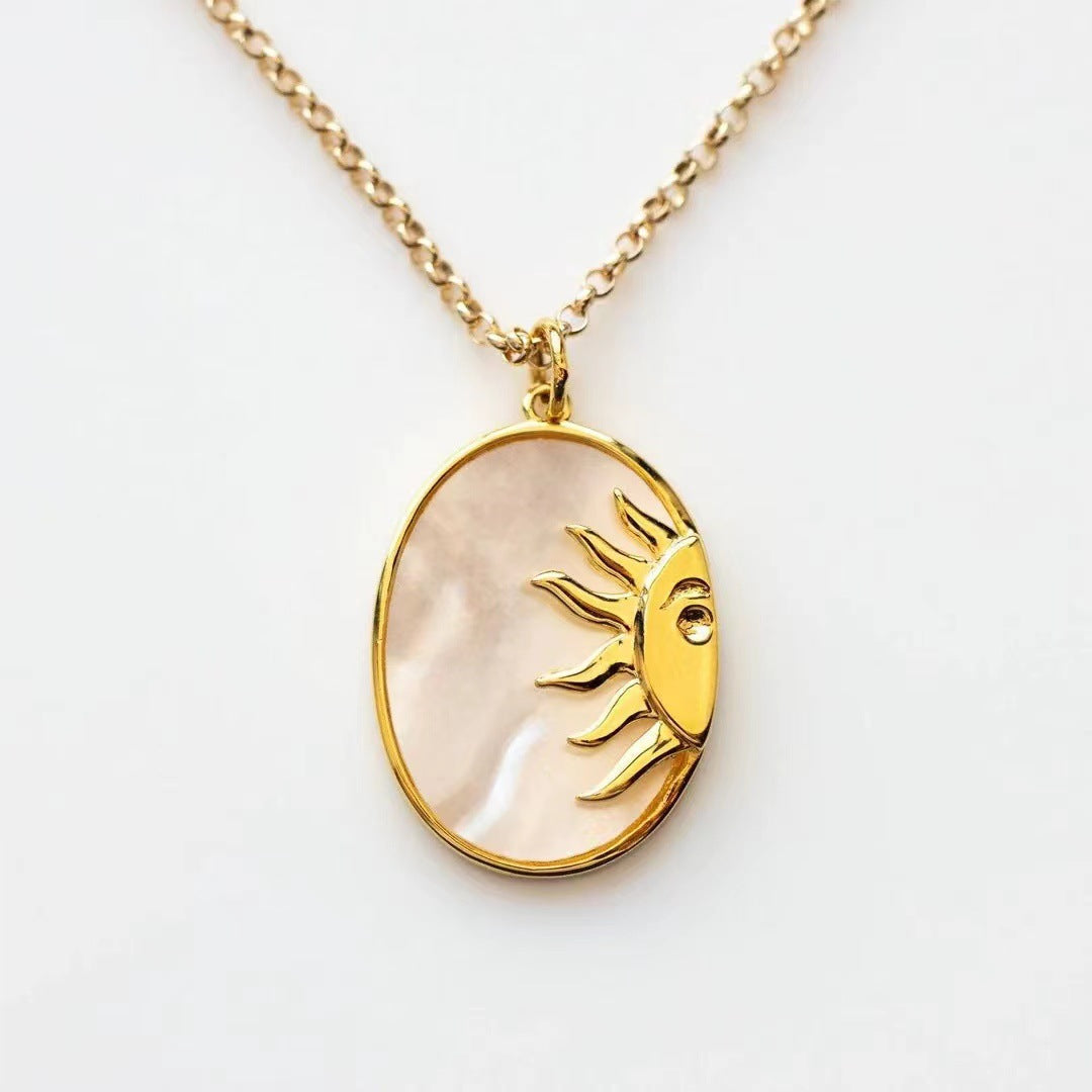 Gold Sun Pendant Necklace with Mother-of-Pearl -jltn0667